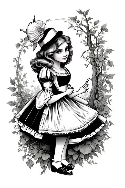Black And White Alice In Wonderland Sleeve