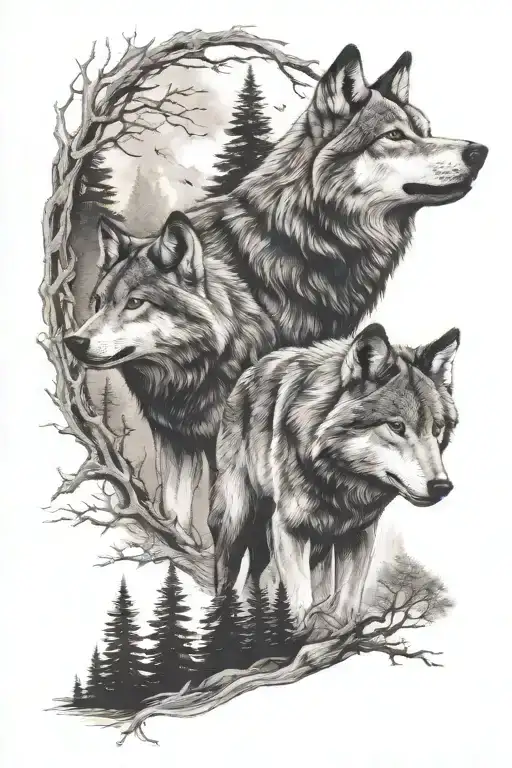 Upper Body Half Sleeve Depicting A Wolf Pack In The Woods