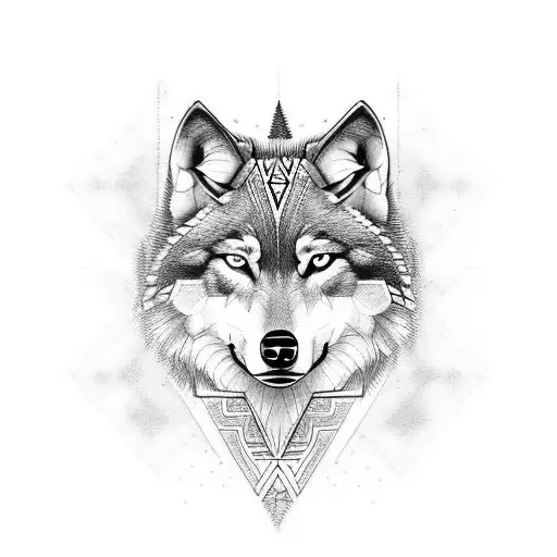 Wolf Tattoo With Maori And Geometry Design