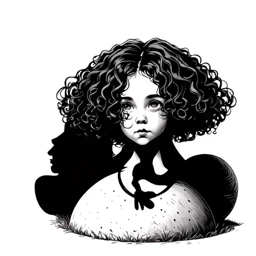 Bust Person Short Curly Hair With A Shadow In Front Of Her Of A Little Girl Hair Standing On A Ball