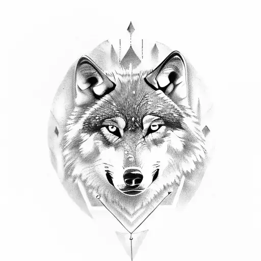 Wolf Tattoo With Indian And Geometry Design