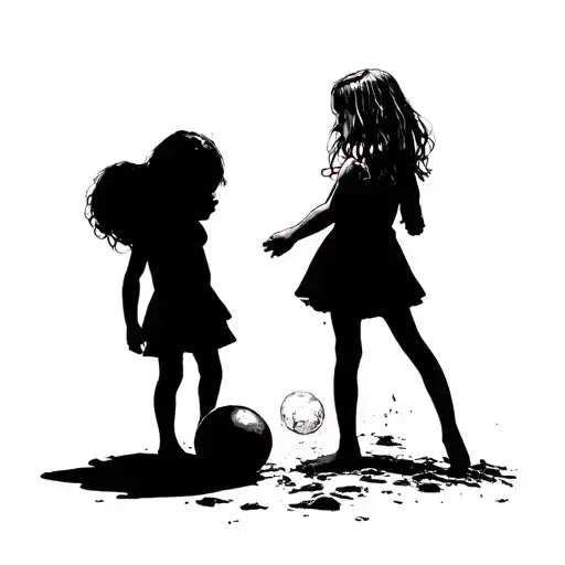 Bust Nobody With A Shadow In Front Of Her Of A Little Girl Standing On A Ball Of Tense Arms Tense