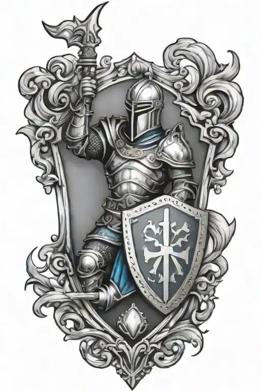 God Mars Shield With Blue Knight Chess