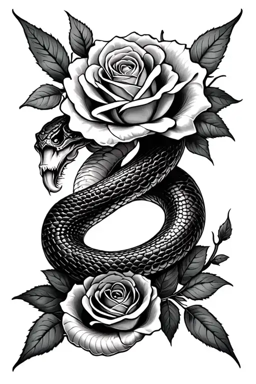 Snake And Roses Intertwined