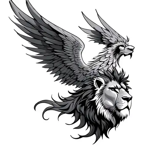 Phoenix Wing With Deployed Wings And Lion Head