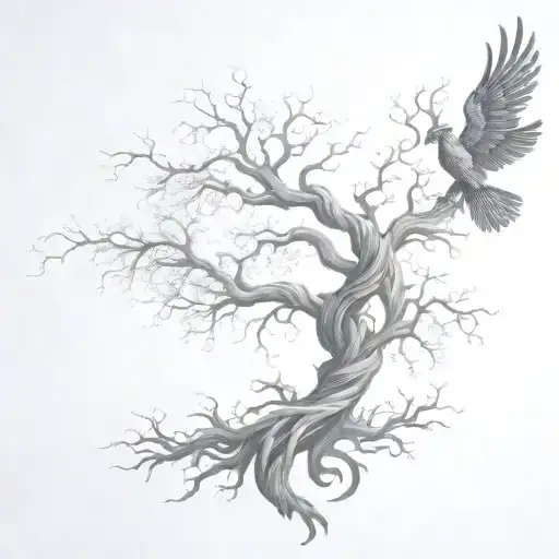 Twisted Tree Of Life With A Phoenix