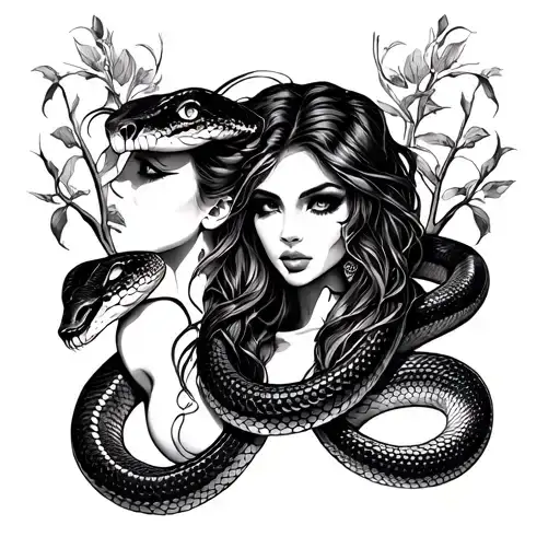 Realistic Sexy Snake And Woman