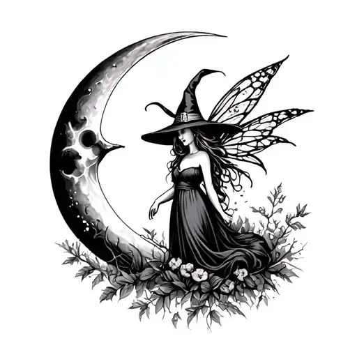 Vintage Fairy Witch Woman Cottage Core Moon