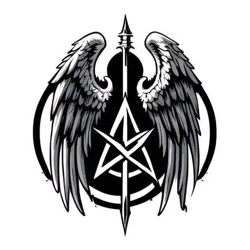 Angel Wings A Sward And Anarchy Symbol Intertwined