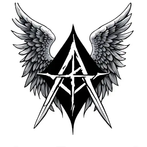 Angel Wings A Sward And Anarchy Symbol In The Middle