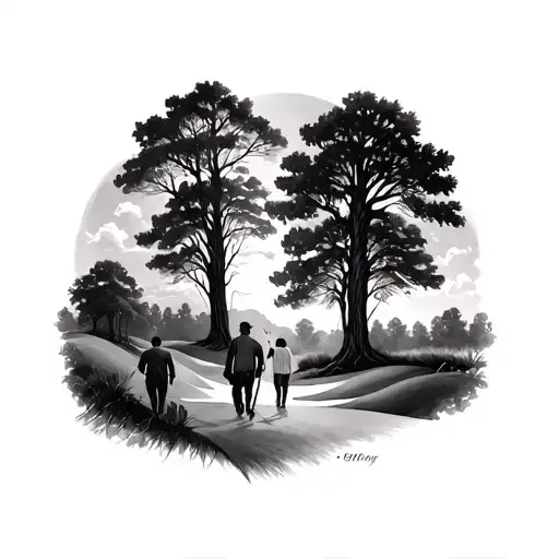 Salvador Dali And Forest And Family Walking And Golf Course