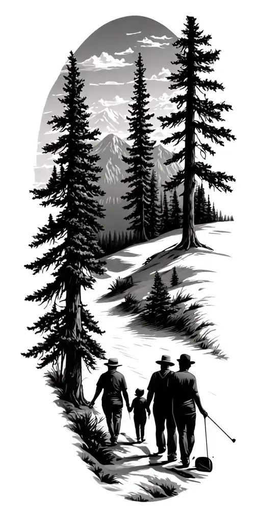 Ansel Adams And Forest And Family Walking And Golf Course