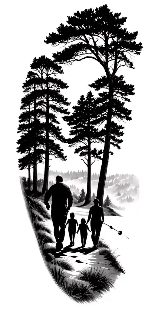 Ansel Adams And Northeastern Forest And Golf Course And Family Walking