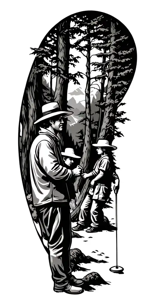 Northeastern Forest And Golf And Father And Kids