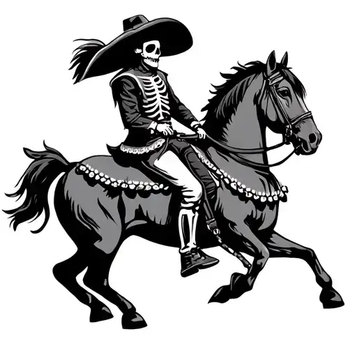 Mexican Skeleton Charro Riding A Horse