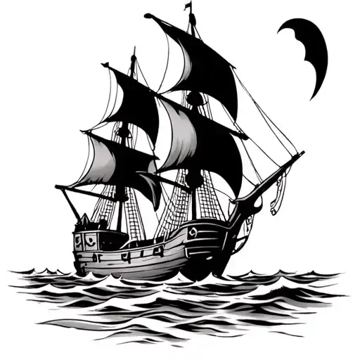 Pirate Ship Large Sails Open Floating