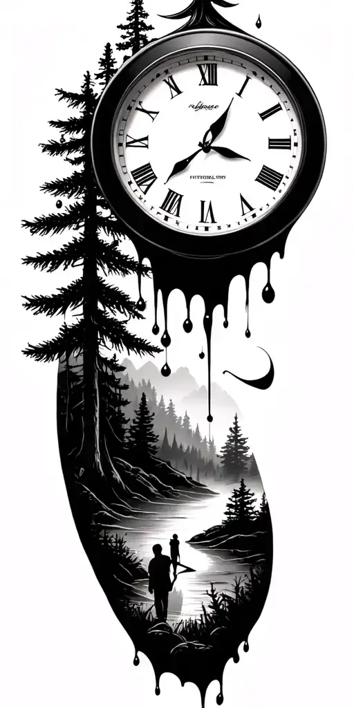 Pine Forest Scene And Family And Golf And Salvador Dali Melting Clock