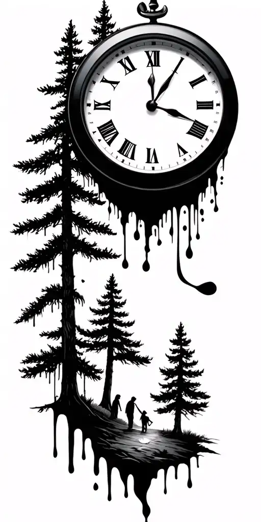 Pine Forest Scene And Family And Golf And Salvador Dali Melting Clock