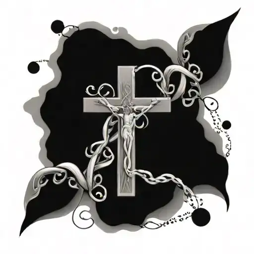 A Business-themed Tattoo Featuring A Cross And Dna Strands Symbolizing Growth And Faith