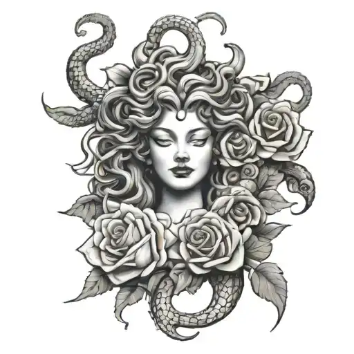 Medusa With Snakes For Hair And Roses