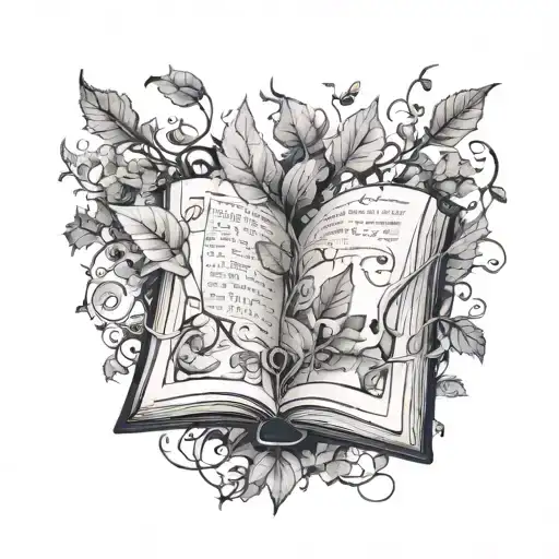 Open Book With Leaves And Vines Growing Up Out Of It