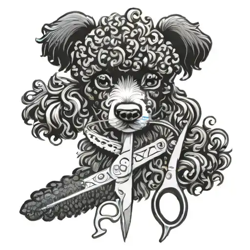 Grooming Scissors With Black Poodle Dog Adorned