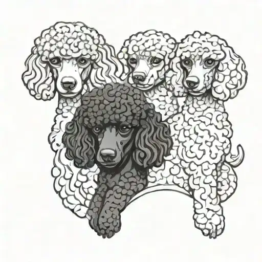 Black Poodle Dog With Three Heads