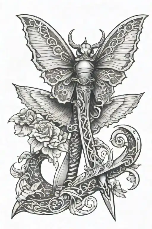 Sword With Crescent Moon Pommel Lunar Moth On Pommell Snake Wrapped Around Blade With Open Mouth