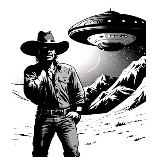 A Cowboy Waking Up Looking At A Ufo Hovering