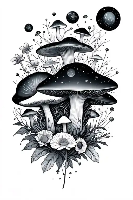 Space Theme At Top Working Down Into Florals And Mushrooms