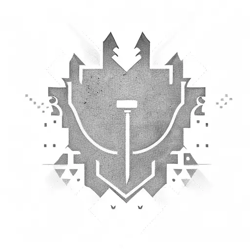 A Minimalist Black And Grey Tattoo Of A Sword Embedded In A Computer Chip