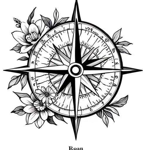 Wind Rose On A Compass With Flowers