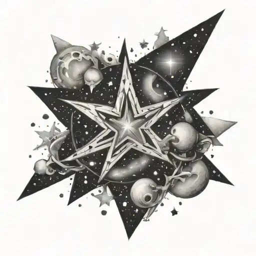 Freeline Drawing Of Star And Galaxies Forming The Shape