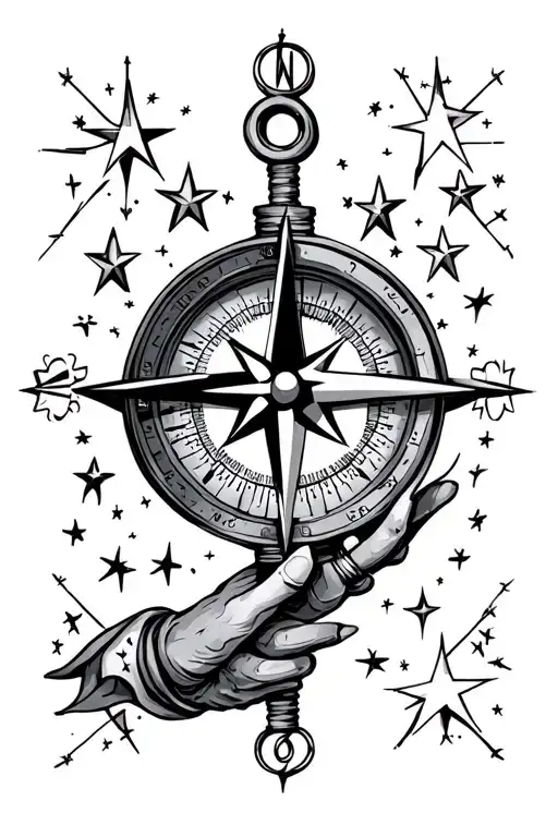 Compass Surrounded By Stars