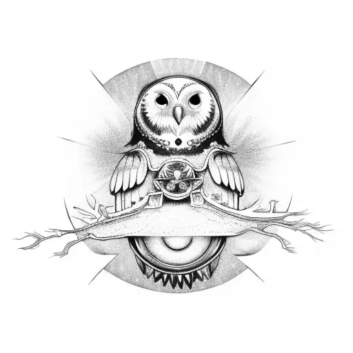 Owlowl With Moon And Sun