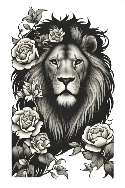 Lion And Flowers