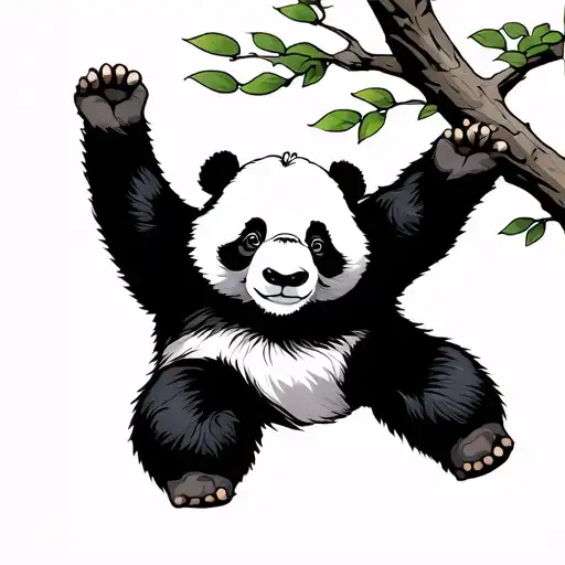 A Panda Hanging From A Branch About To Fall