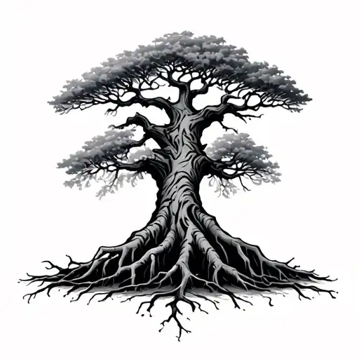 Tree With Roots Reaching Deep