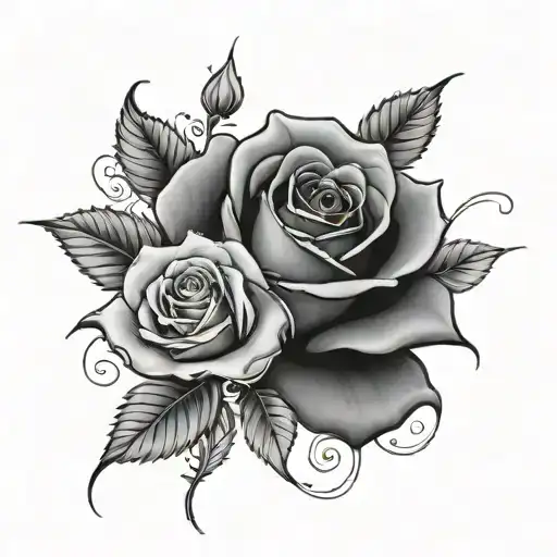 Long Stemmed Black Rose Tattoo Design Featuring