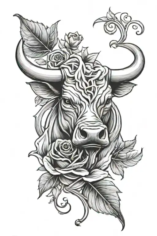 Bull To Cover Leaves Of A Rose Intertwined Within