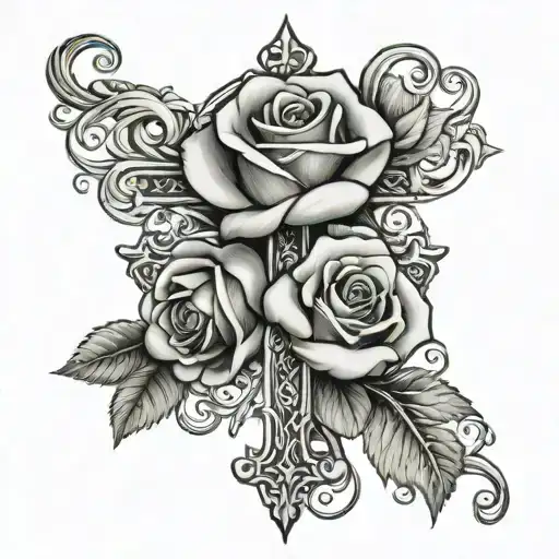 Cross And Rose Intertwined