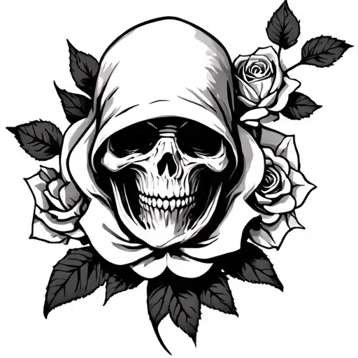 Grim Reaper And A Rose Tattoo Design