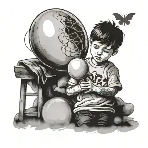 A Sad Boy Holding A Balloon Shaded Black Protective Memory