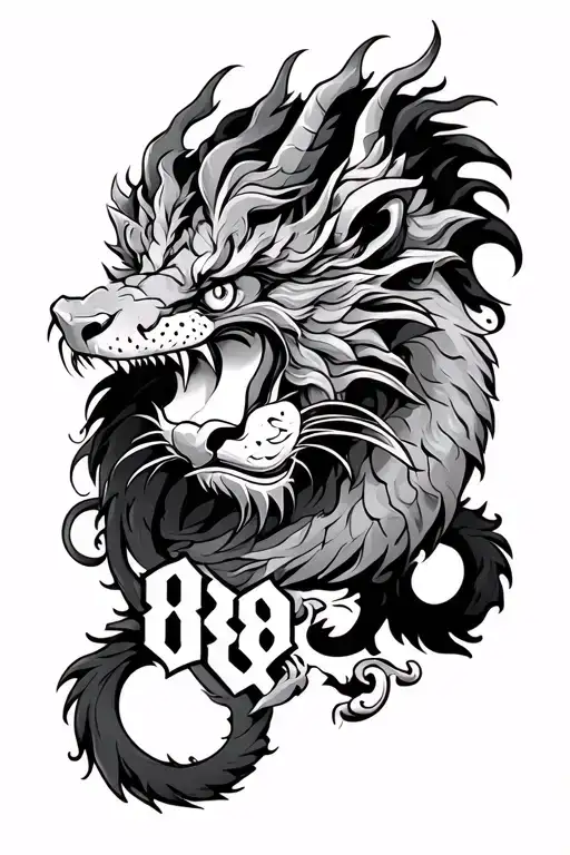 Dragon And Lion With Number 88