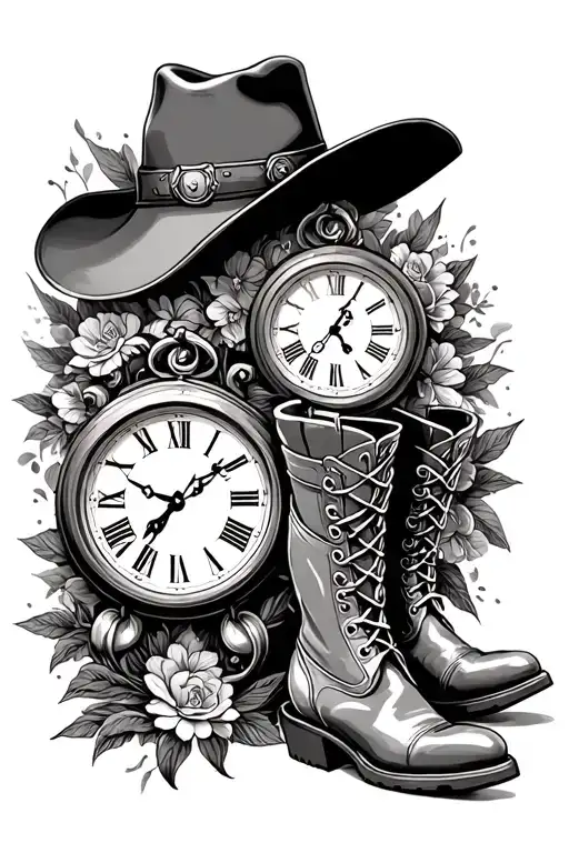 Clock With Cowboy Hat And Boots Memorial