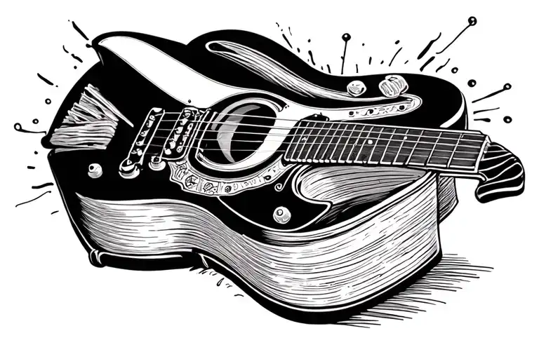 Book And Guitar Made From One Line