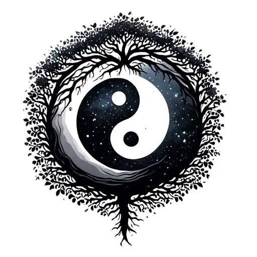 Tree Of Life Yin Yang With Galaxy Background With Color