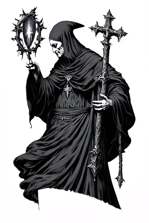 Gothic Fantasy Clerical Monk Shadow At Night