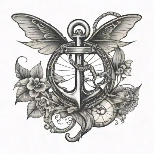 Anchor Surrounded By Dragonfly