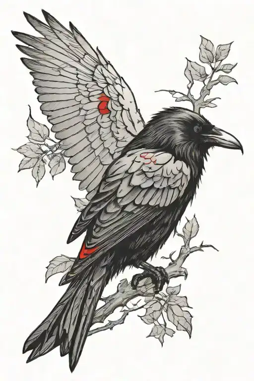 Raven With Red Eyes On Tree Branch